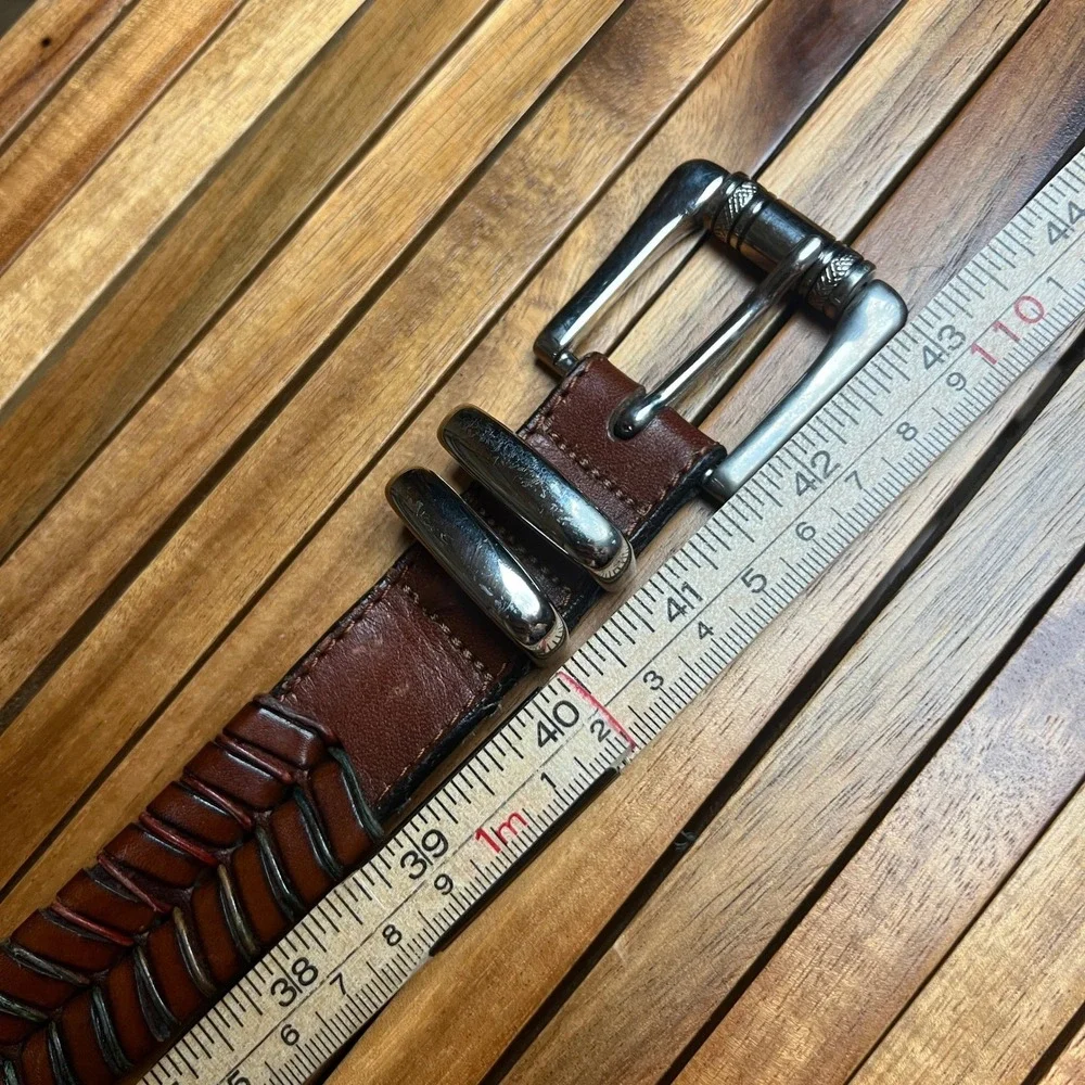 Vintage Martin Dingman Brown Braided Leather Belt Silver Buckle 36/90